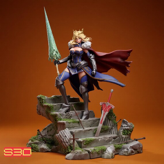 Anime Knight STL File – Female Warrior King 3D Print Model – 335mm Scale – Fantasy Armor Girl – Resin STL Digital Download