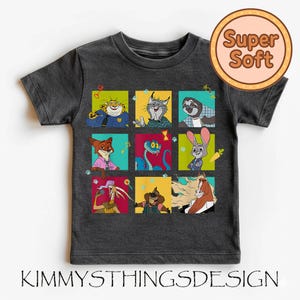 Disneyland Zootopia 2 Illustrated Characters Grid T-Shirt, Nick Judy Flash Gary Fuzzby Shirt, Disneyland Animals Shirt, Zootopia Fans Gifts image 3