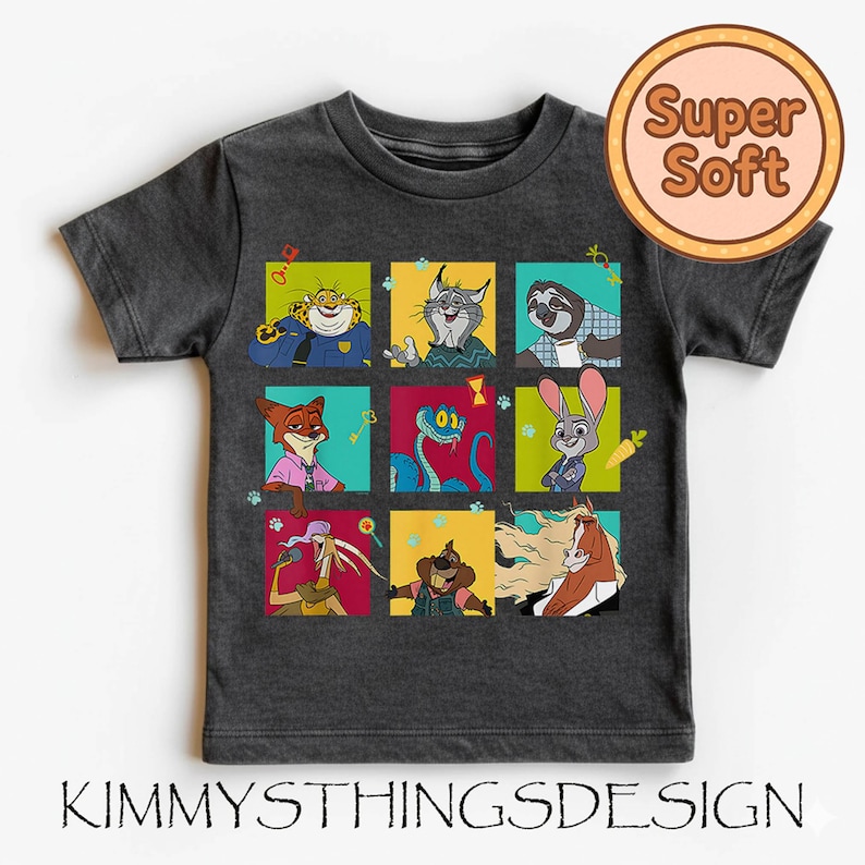 Disneyland Zootopia 2 Illustrated Characters Grid T-Shirt, Nick Judy Flash Gary Fuzzby Shirt, Disneyland Animals Shirt, Zootopia Fans Gifts image 3