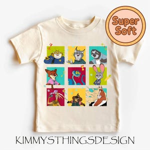 Disneyland Zootopia 2 Illustrated Characters Grid T-Shirt, Nick Judy Flash Gary Fuzzby Shirt, Disneyland Animals Shirt, Zootopia Fans Gifts image 1