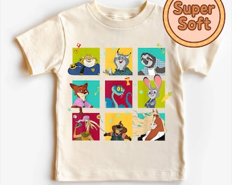 Disneyland Zootopia 2 Illustrated Characters Grid T-Shirt, Nick Judy Flash Gary Fuzzby Shirt, Disneyland Animals Shirt, Zootopia Fans Gifts
