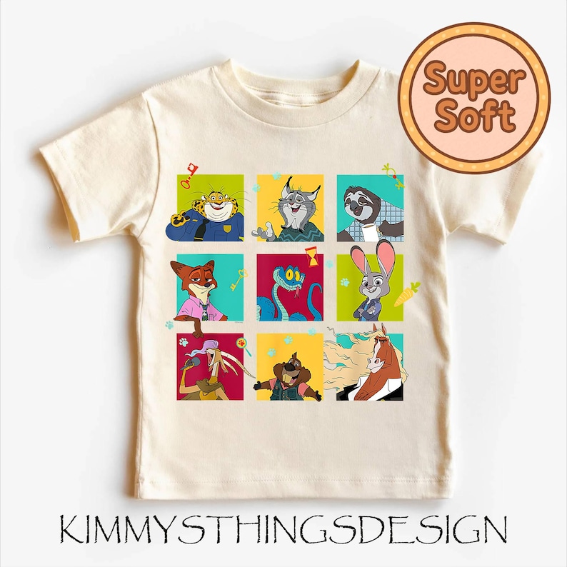 Disneyland Zootopia 2 Illustrated Characters Grid T-Shirt, Nick Judy Flash Gary Fuzzby Shirt, Disneyland Animals Shirt, Zootopia Fans Gifts image 1
