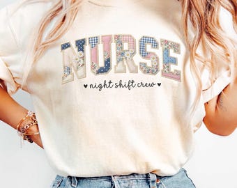 Camiseta divertida para enfermeras de turno de noche, camisetas de enfermera nocturnas con estampado de retazos, regalo para enfermeras de turno de noche, camiseta con el problema del turno de día, equipo de turno de noche