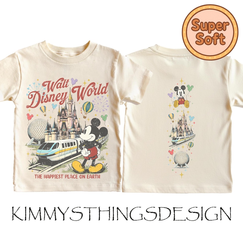 2-sided Walt DisneyWorld and Mickey Shirt, Vintage Style Disneyland Park Tee, Mickey Mouse Disneyworld Shirt, Walt DisneyWorld Trip T-Shirt Bild 1