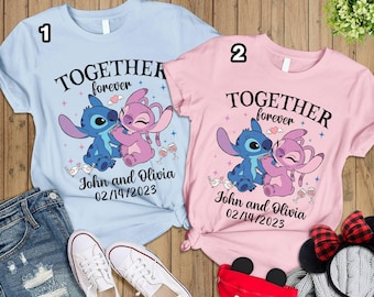 Stitch And Angel Couple Shirt | Stitch Angel Together Forever Shirt | Wifey and Hubby Couples Matching Shirt | Disneyland Valentine Shirt