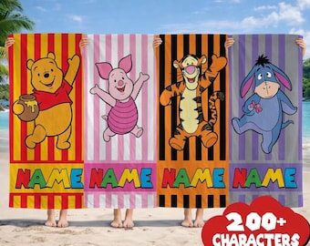 Personalized Winnie the Pooh Beach Towel, Custom Pooh Bear Towel, Piglet Pool Towel, Summer Beach Towel, Custom Name Towel Gift