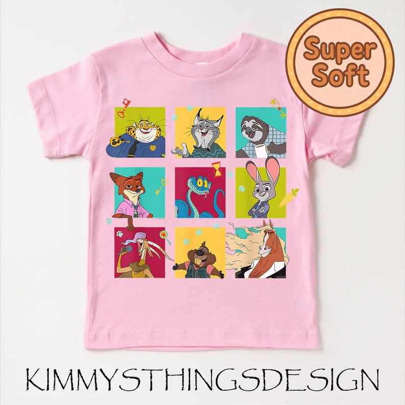 Disneyland Zootopia 2 Illustrated Characters Grid T-Shirt, Nick Judy Flash Gary Fuzzby Shirt, Disneyland Animals Shirt, Zootopia Fans Gifts image 4
