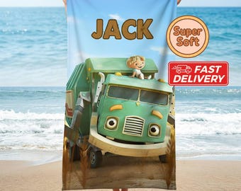 Personalized Trash Truck Beach Towel, Trash Truck Birthday Gifts Trash Truck Beach Towel Gift For Boy Girl, Summer Gift