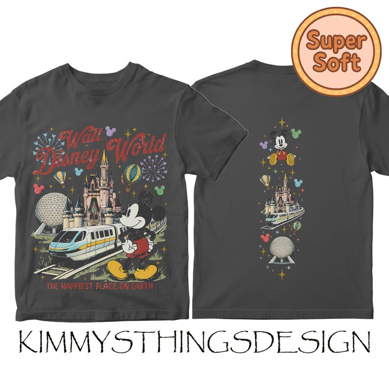 2-sided Walt DisneyWorld and Mickey Shirt, Vintage Style Disneyland Park Tee, Mickey Mouse Disneyworld Shirt, Walt DisneyWorld Trip T-Shirt Bild 2