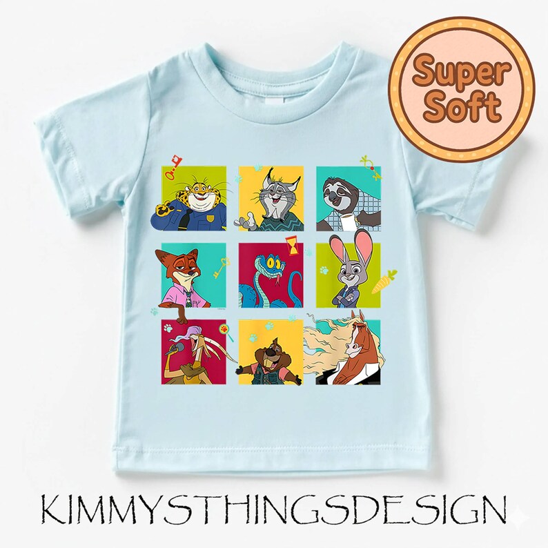 Disneyland Zootopia 2 Illustrated Characters Grid T-Shirt, Nick Judy Flash Gary Fuzzby Shirt, Disneyland Animals Shirt, Zootopia Fans Gifts image 2