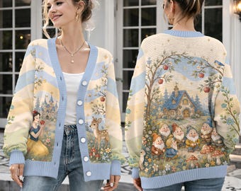 Gilet personnalisé Blanche-Neige Princesse, Gilet en laine Blanche-Neige de conte de fées, Gilet Princesse du film Disneyland, Haut cadeau Les Sept Nains