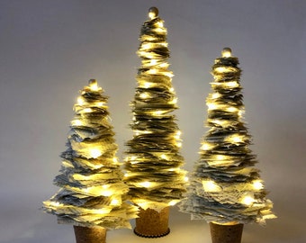 Recycled Paper Trees From Books for Home and Holiday Decor - with Optional Lights Available