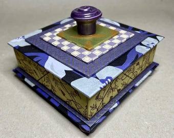 Square Gift Box in Shades of Purple, Silver, Black and Green