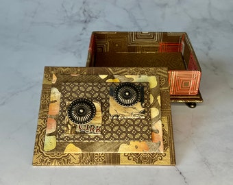 Gift or Treasure Box in Browns, Bronze and Orange