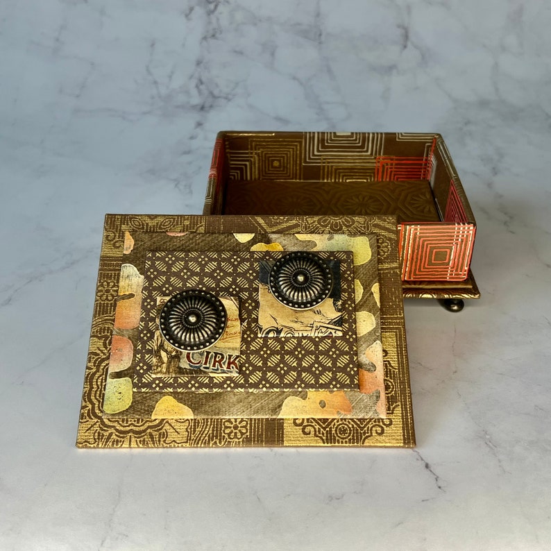 Gift or Treasure Box in Browns, Bronze and Orange image 1