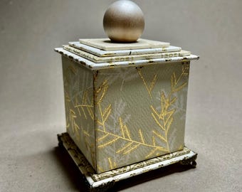 White and Gold Gift or Treasure Box with Bees and Botanicals
