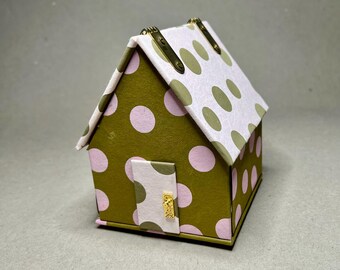 Pink and Green Hinged Roof House Gift or Keepsake Box