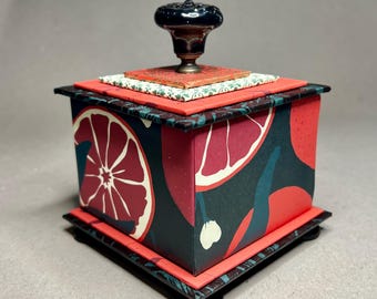 Bold and Citrusy Gift or Treasure Box in Dark Green and Orange