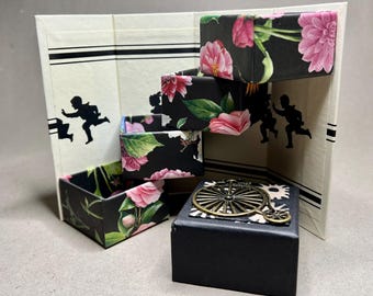 Whimsical Stair Step Box with Penny Farthing Bike for Gifts or Favors