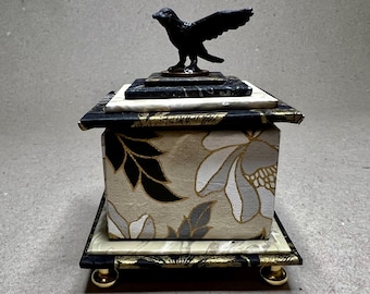 Small Crow Keepsake Box in Shades of Black, Gold and Grey