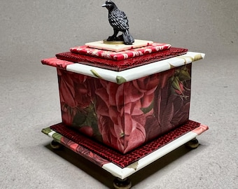 Curious Crow Gift/Treasure/Favor Box in Red and Cream