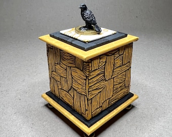 Black Crow on Small Gold and Black Gift Box