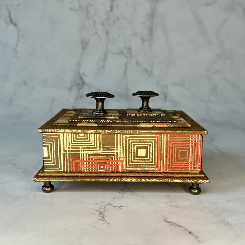 Gift or Treasure Box in Browns, Bronze and Orange image 2