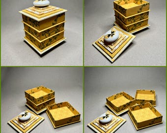 Golden Stackable Gift Box(es) with Porcelain  Butterfly Knob.