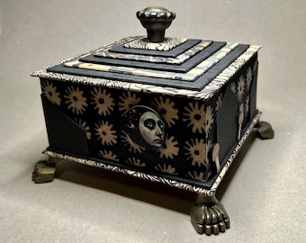 Big Black Box with Moon Faces and Dragon Feet for Gift and Decor