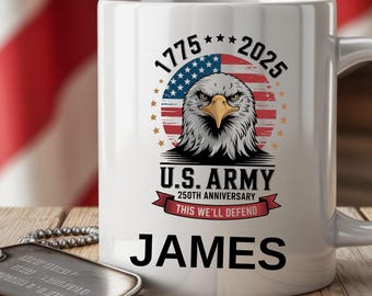 250th Anniversary USA Mug, Patriotic Eagle Flag, Personalized Gift