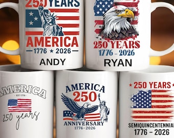 USA 250th Anniversary Mug, Patriotic Eagle & Flag, Personalized Gift
