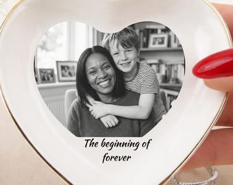 Custom Photo Ring Dish, Personalized Ceramic Trinket Tray, Mother's Day Gift for Mom
