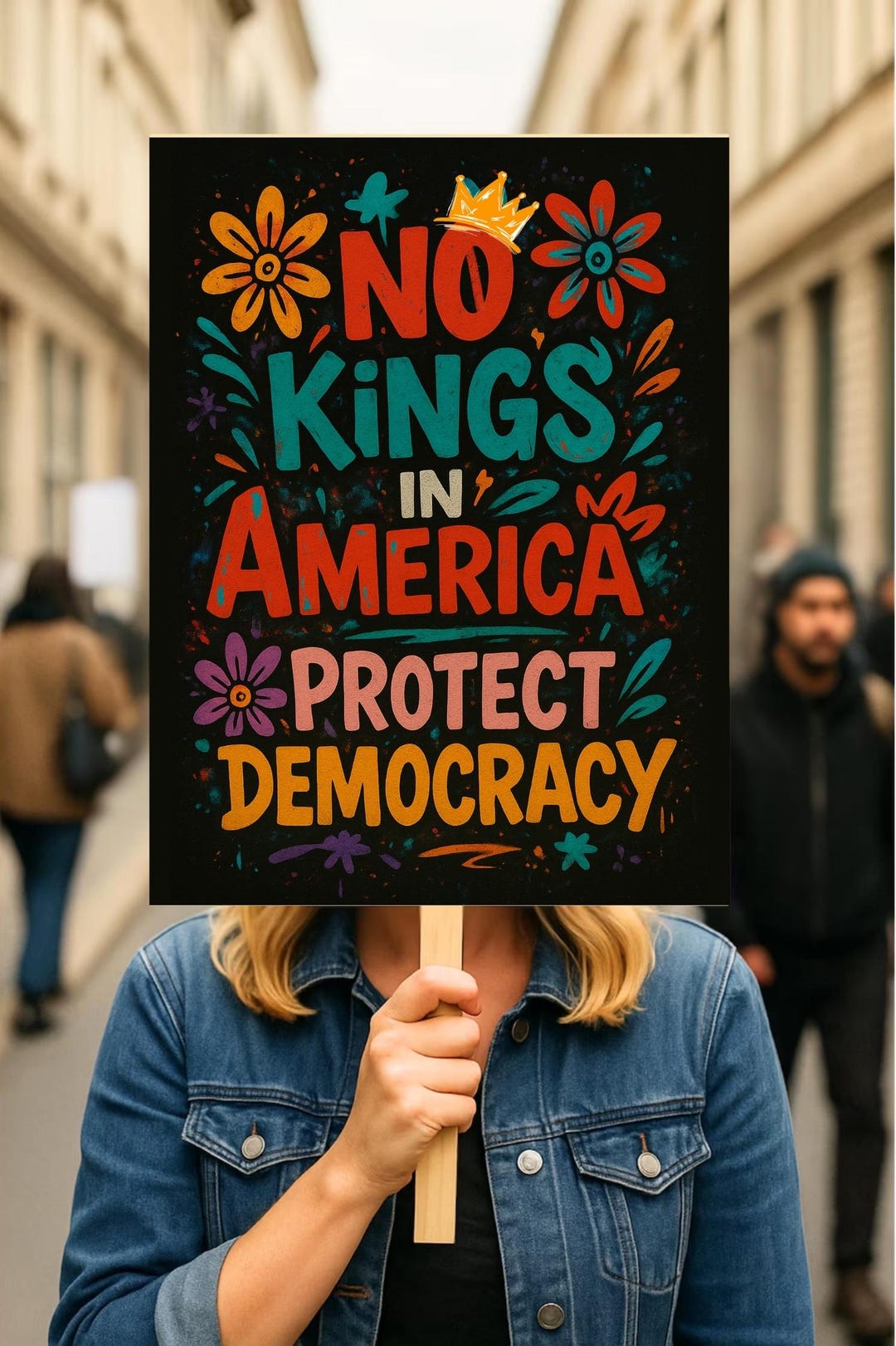 No Protect Protect Democracy Sign, No Kings in America Poster, Political Rally Art ...