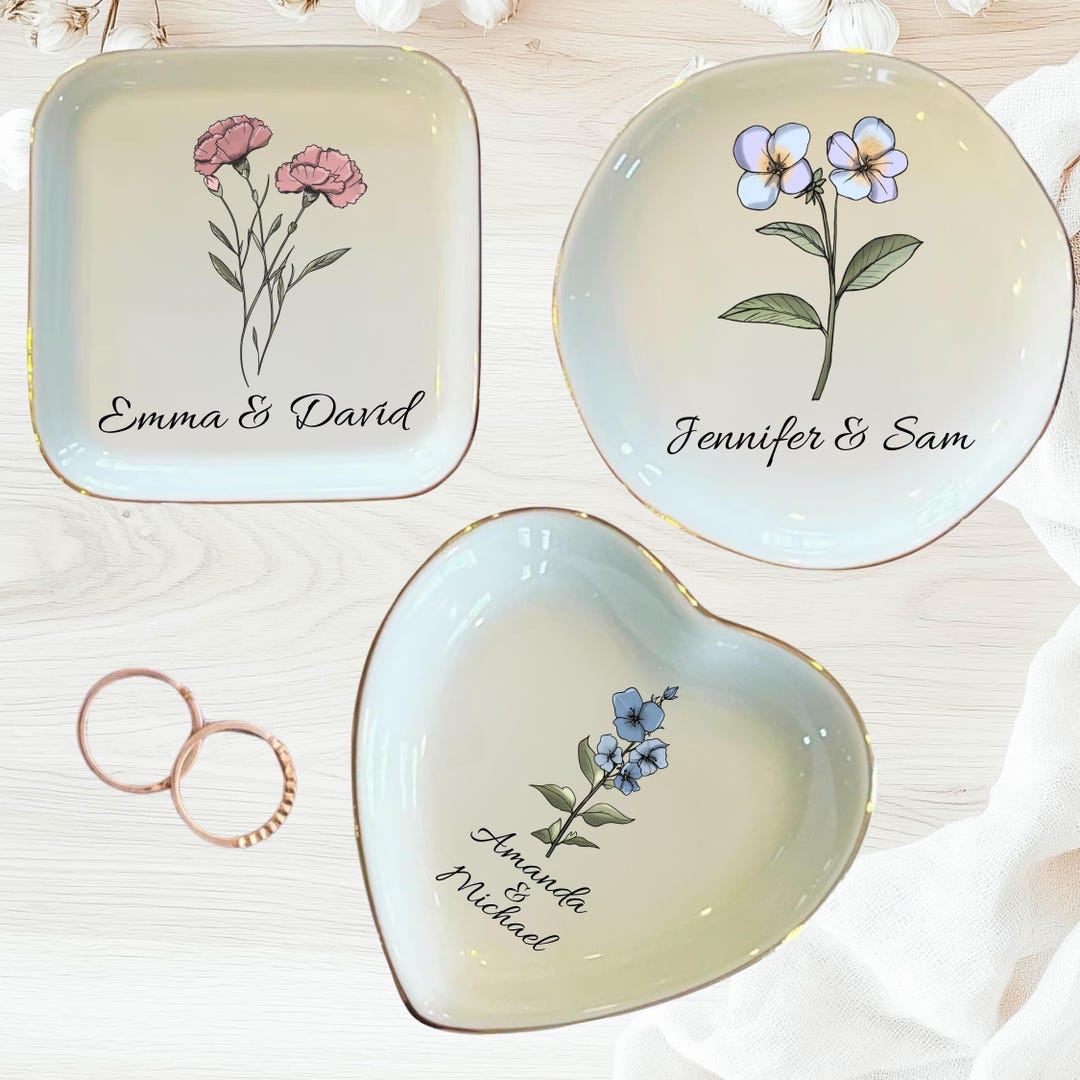 Personalized Ring Tray With Names for Couples, Special Birthday Flower ...