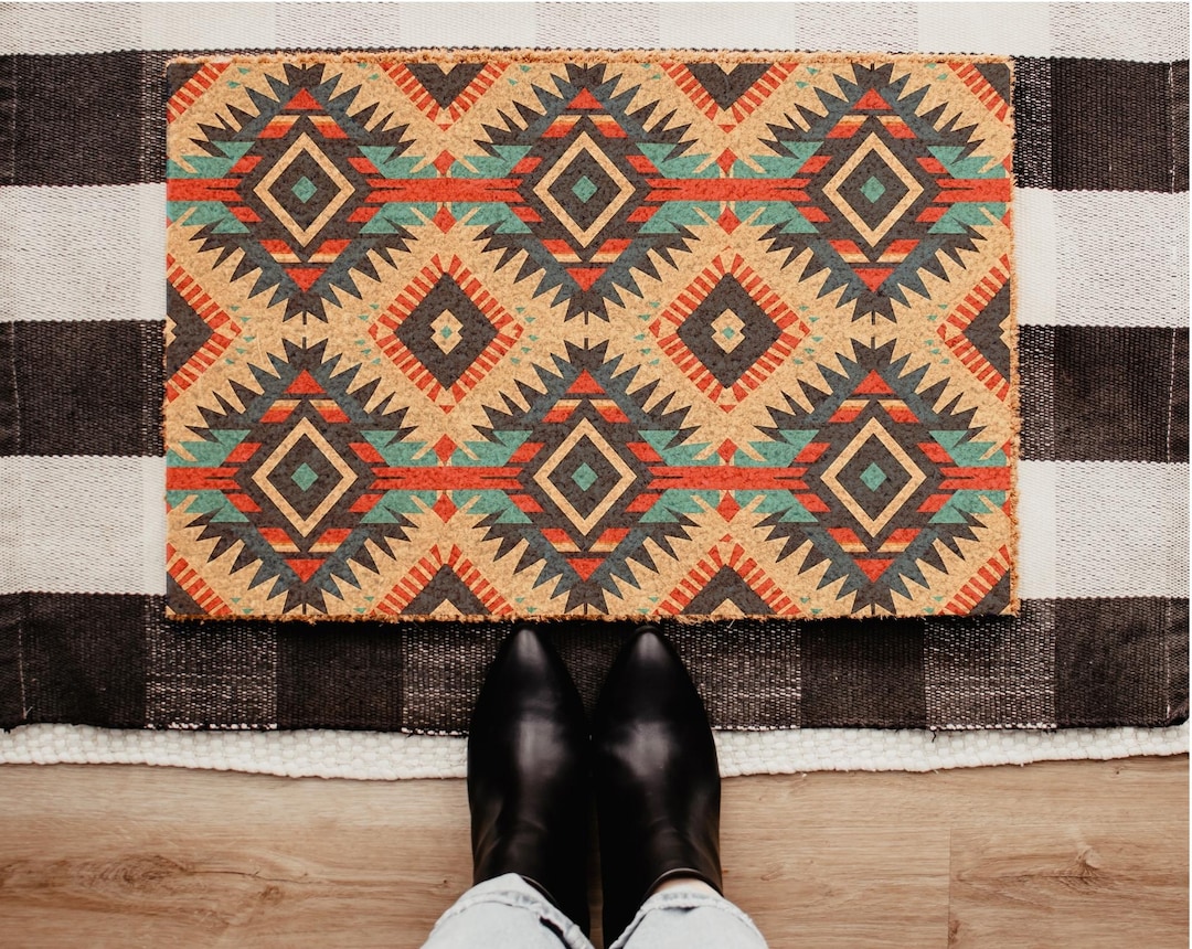 Aztec Doormat, Southwestern Pattern Door Mat, Tribal Boho Entryway ...