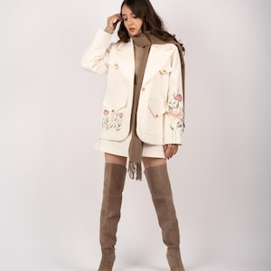 Hand-Painted Denim Jacket | White Embellished Jean Jacket, Rondooz M