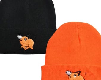 Chainsaw Man Pochita Beanie Hat | Anime Embroidered Winter Cap | Manga Knit Skull Cap | Unisex Streetwear Hat | Anime Gift