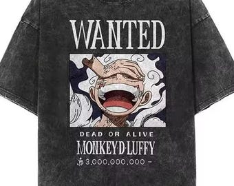 One Piece Anime T-Shirt | Monkey D Luffy Wanted Poster Graphic Tee | Japanese Manga Shirt | Unisex Streetwear Top | Anime Gift for Fans