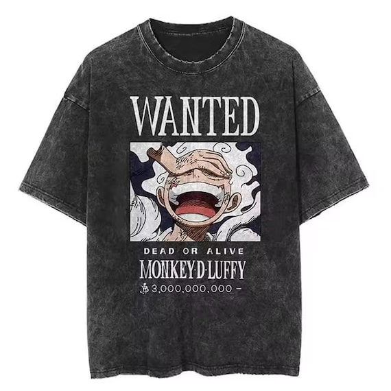 One Piece Anime T-Shirt | Monkey D Luffy Wanted Poster Graphic Tee | Japanese Manga Shirt | Unisex Streetwear Top | Anime Gift for Fans