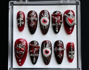 Anime Press on Nails | Kokushibou Inspired Black and White Gel Set
