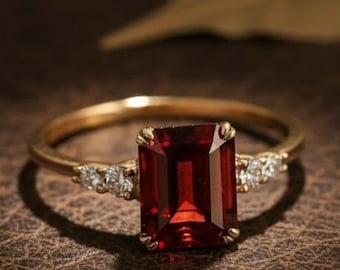 Roter Granat Ring 14K Goldring Vintage Ring Granat Verlobungsring zarter Ring Brautring Versprechen Ring Jahrestag Geschenk für sie