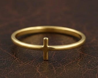 Elegant Cross Ring, 14K Solid Gold Cross Ring, 925 Sterling Silver Cross Ring, Christmas Gift, Valentine's Day Gift, Mother's Day Gift Ring