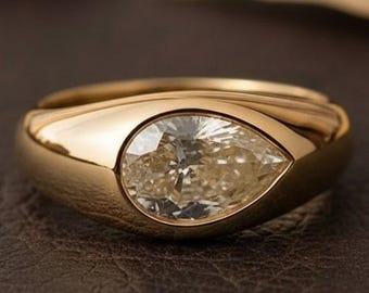 1 Ct Pear Moissanite Signet Ring | 14K Yellow, Rose | or White Gold | Pinky Drop Diamond Style Ring for Women Solitaire Ring | Handmade Ring