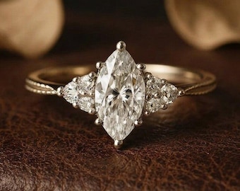 Marquise Cut Moissanite Engagement Ring, Wedding Ring, Anniversary Ring, Unique Promise Ring, Diamond Solitaire, Delicate Gift For Women