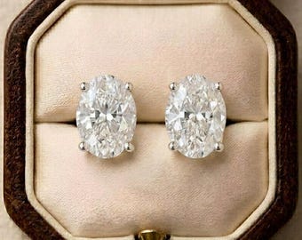 Pendientes de moissanita de talla ovalada en oro macizo de 14k, pendientes de moissanita y diamantes en oro macizo de 14k, talla ovalada, pendientes de moissanita, pendientes de botón