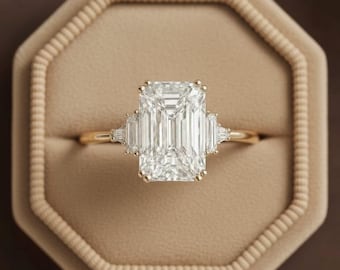 Emerald Cut Engagement Ring in 14k Solid Gold | 1.50 CT Moissanite Engagement Ring | Emerald Art Deco Moissanite Ring | Gold Promise Ring