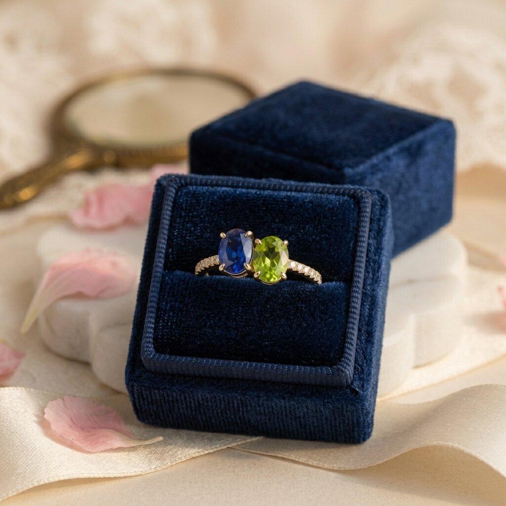 Toi et Moi Ring Sapphire Peridot Ring 14k Gold Minimalist Two Stone…
