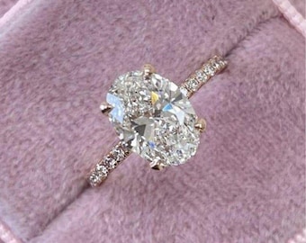 2. Ct Oval Moissanite Engagement Ring Hidden halo Bridal Ring 10K Solid Gold Ring Promise Ring Anniversary Oval Solitaire Gift Band Ring