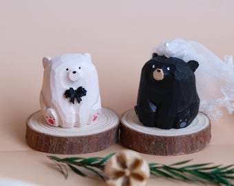 Adorno de oso de madera hecho a mano para pastel de bodas / Figura de oso de novios, decoración rústica para pastel de bodas, mini adorno de oso para regalo de bodas