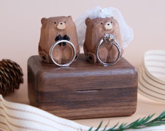 Boîte à bagues double fente sculptée à la main, porte alliance en bois de noyer, souvenir de cérémonie rustique